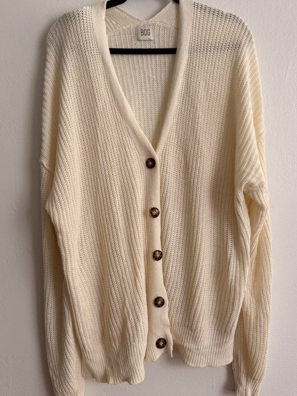 Cream Ribbed V-Neck Button Cardigan Sweater - Picture 2 of 4